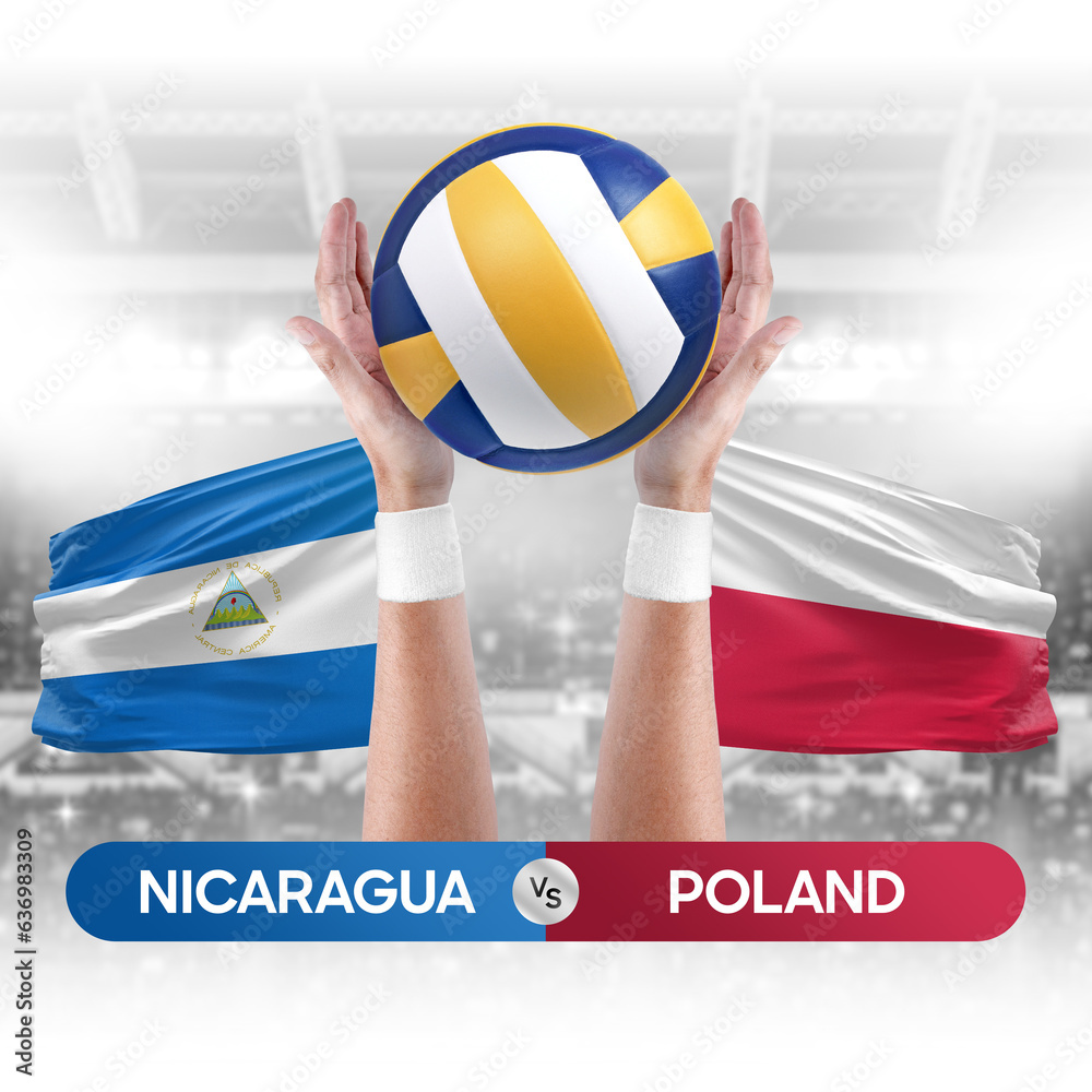 Nicaragua vs Poland national teams volleyball volley ball match competition concept.