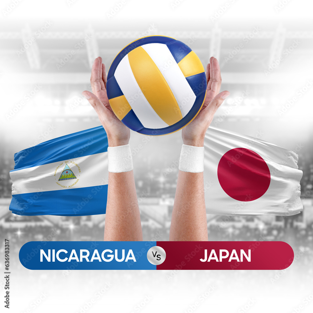 Nicaragua vs Japan national teams volleyball volley ball match competition concept.