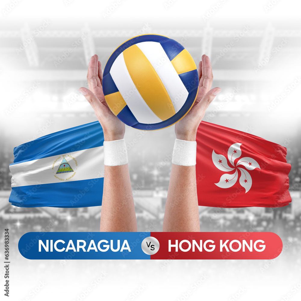 Nicaragua vs Hong Kong national teams volleyball volley ball match competition concept.