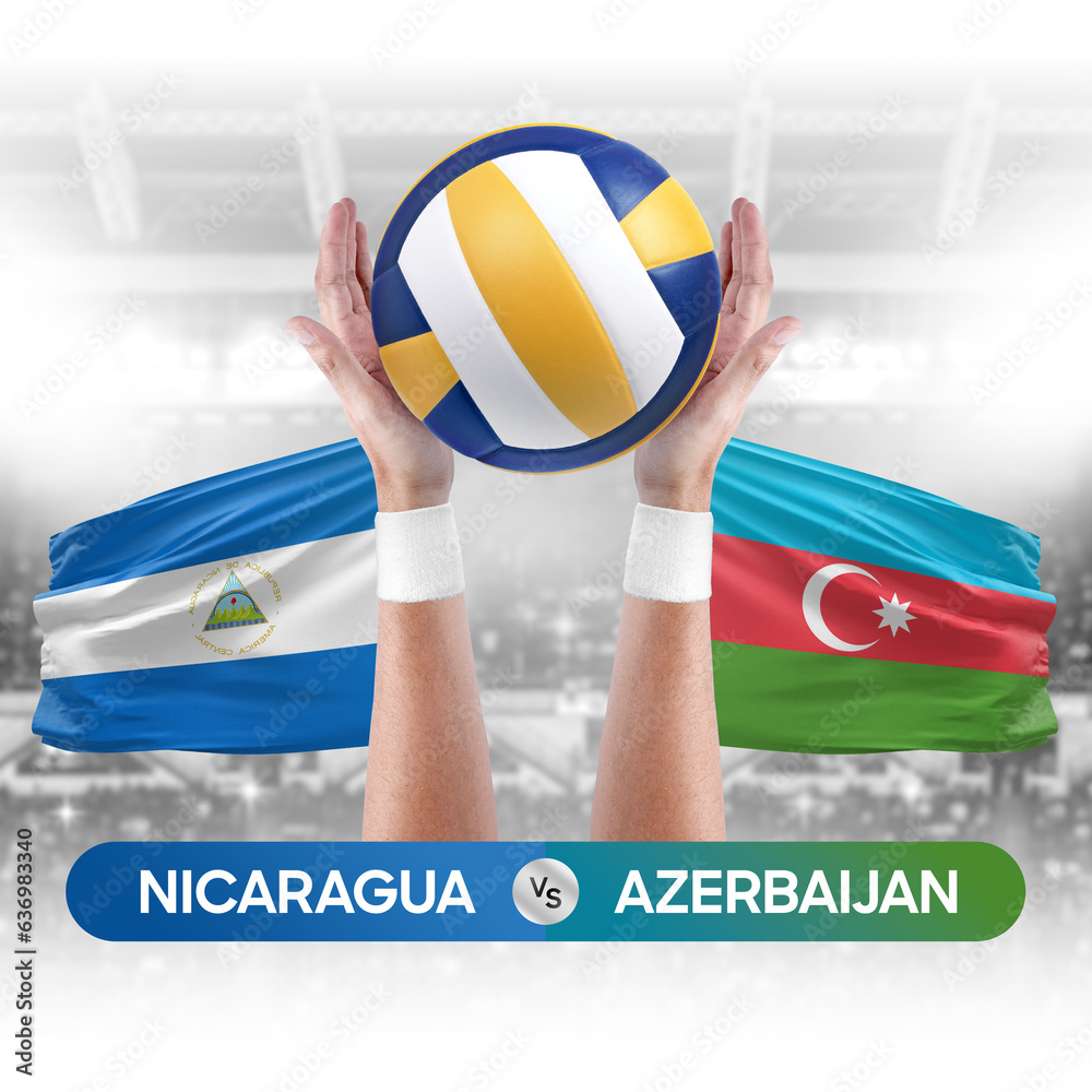 Nicaragua vs Azerbaijan national teams volleyball volley ball match competition concept.