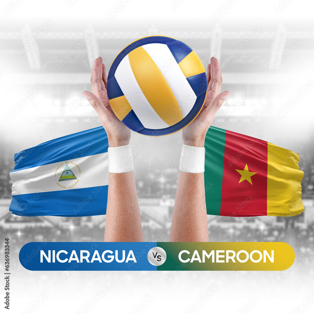 Nicaragua vs Cameroon national teams volleyball volley ball match competition concept.