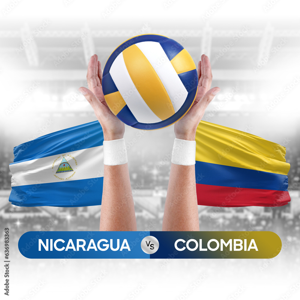 Nicaragua vs Colombia national teams volleyball volley ball match competition concept.