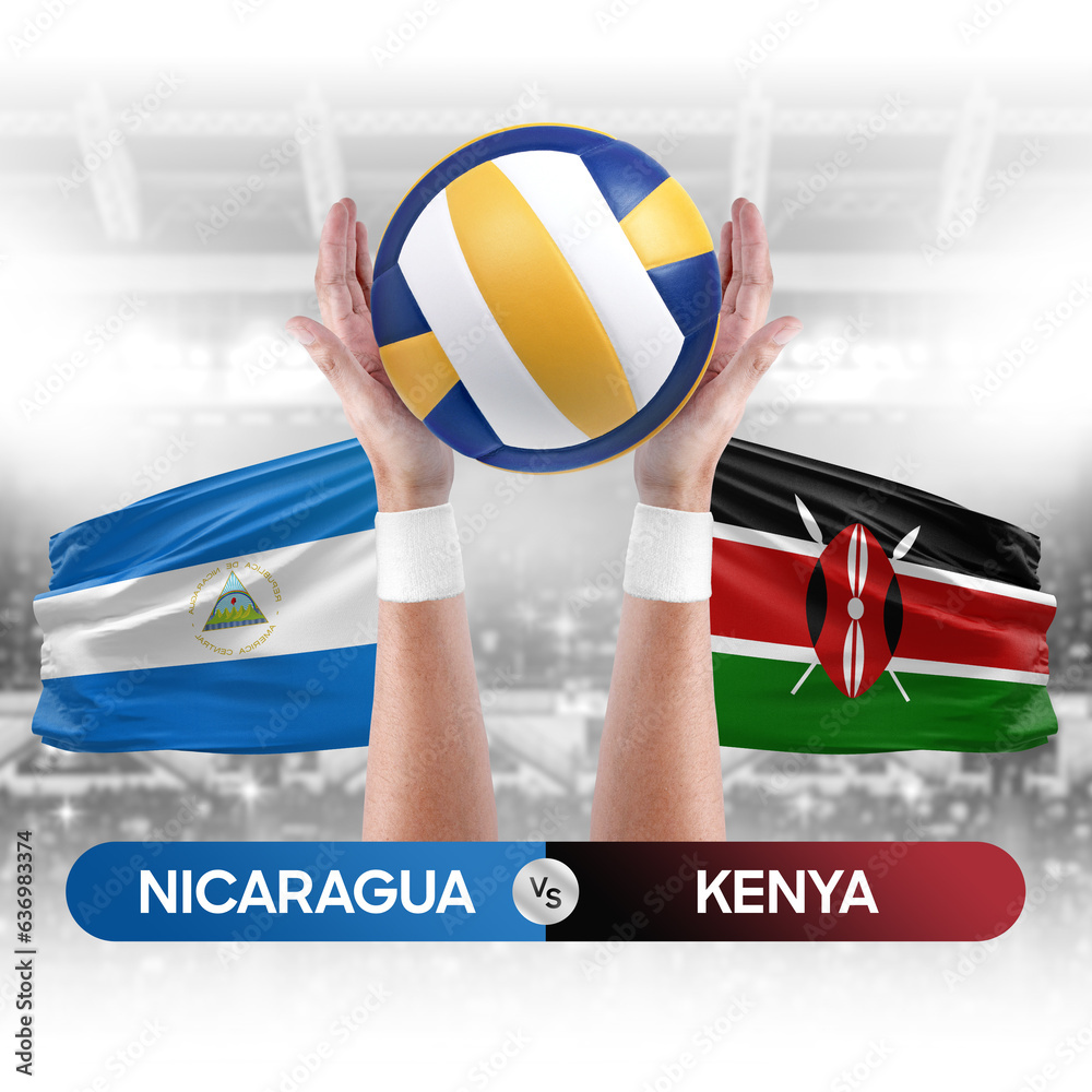 Nicaragua vs Kenya national teams volleyball volley ball match competition concept.