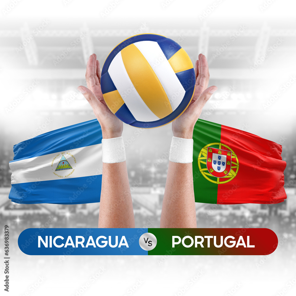 Nicaragua vs Portugal national teams volleyball volley ball match competition concept.