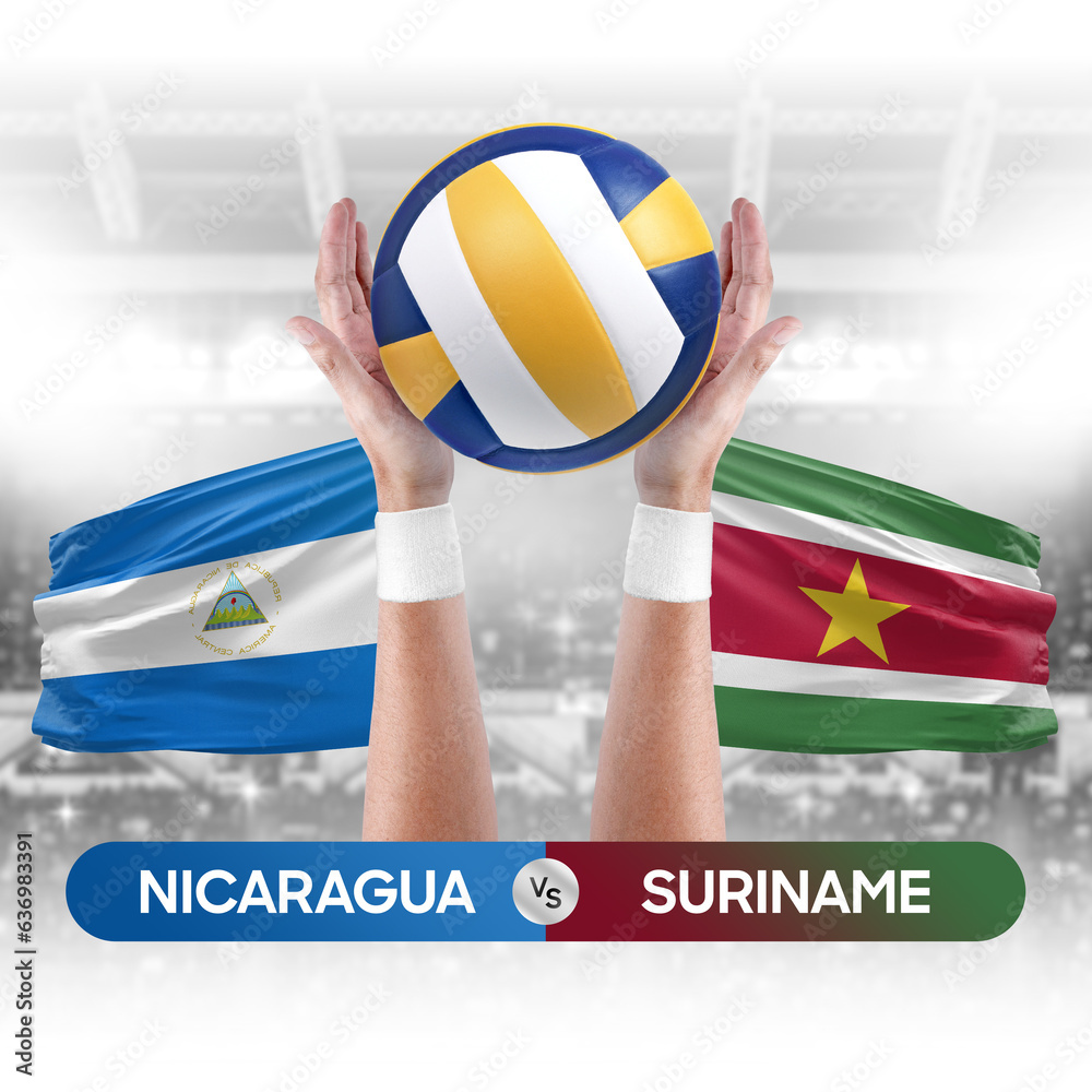 Nicaragua vs Suriname national teams volleyball volley ball match competition concept.