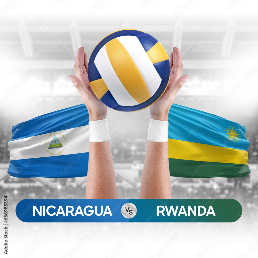 Nicaragua vs Rwanda national teams volleyball volley ball match competition concept.