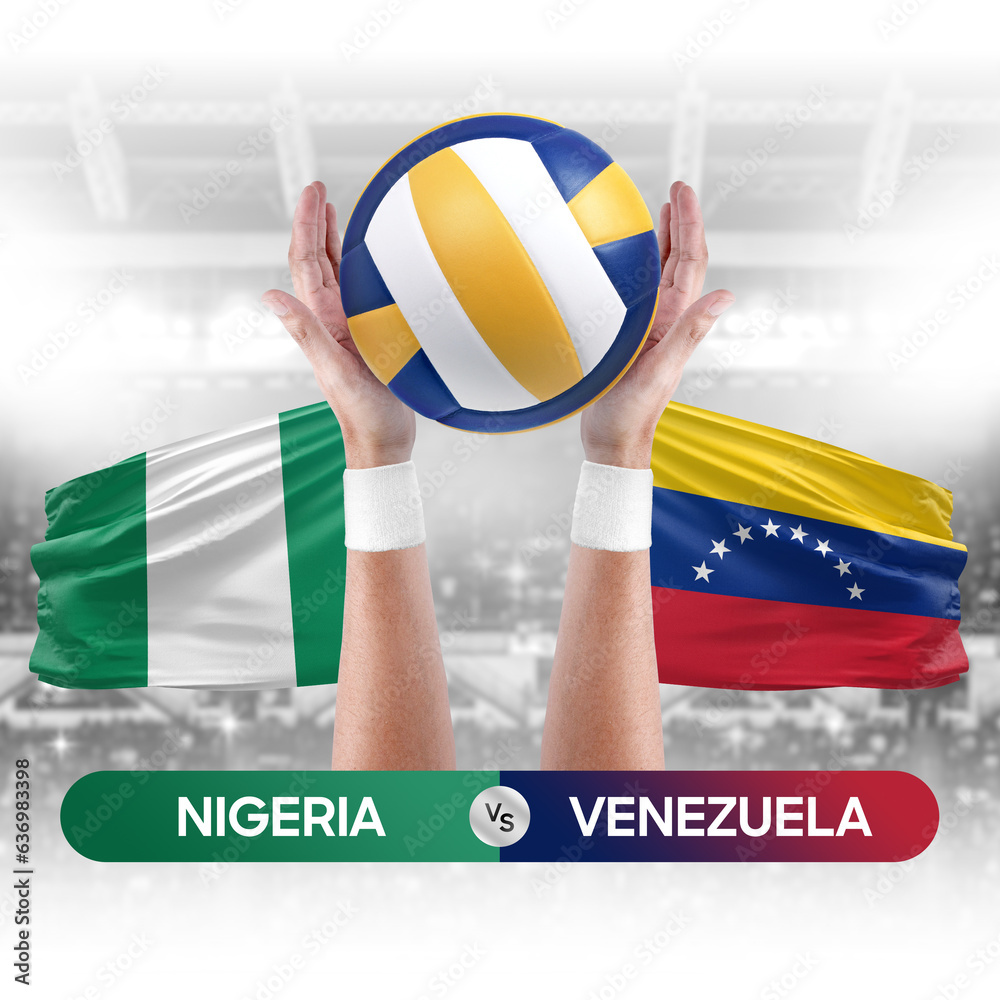 Nigeria vs Venezuela national teams volleyball volley ball match competition concept.