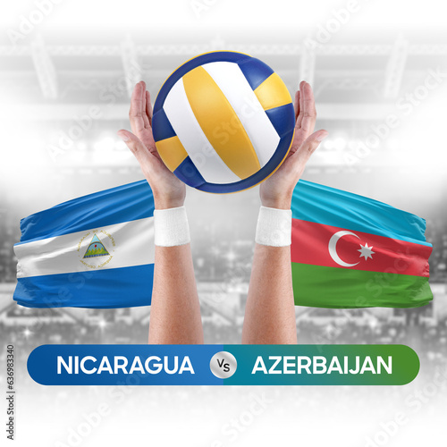 Nicaragua vs Azerbaijan national teams volleyball volley ball match competition concept.