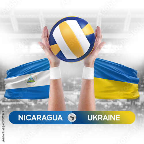 Nicaragua vs Ukraine national teams volleyball volley ball match competition concept.