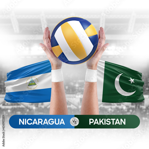 Nicaragua vs Pakistan national teams volleyball volley ball match competition concept.