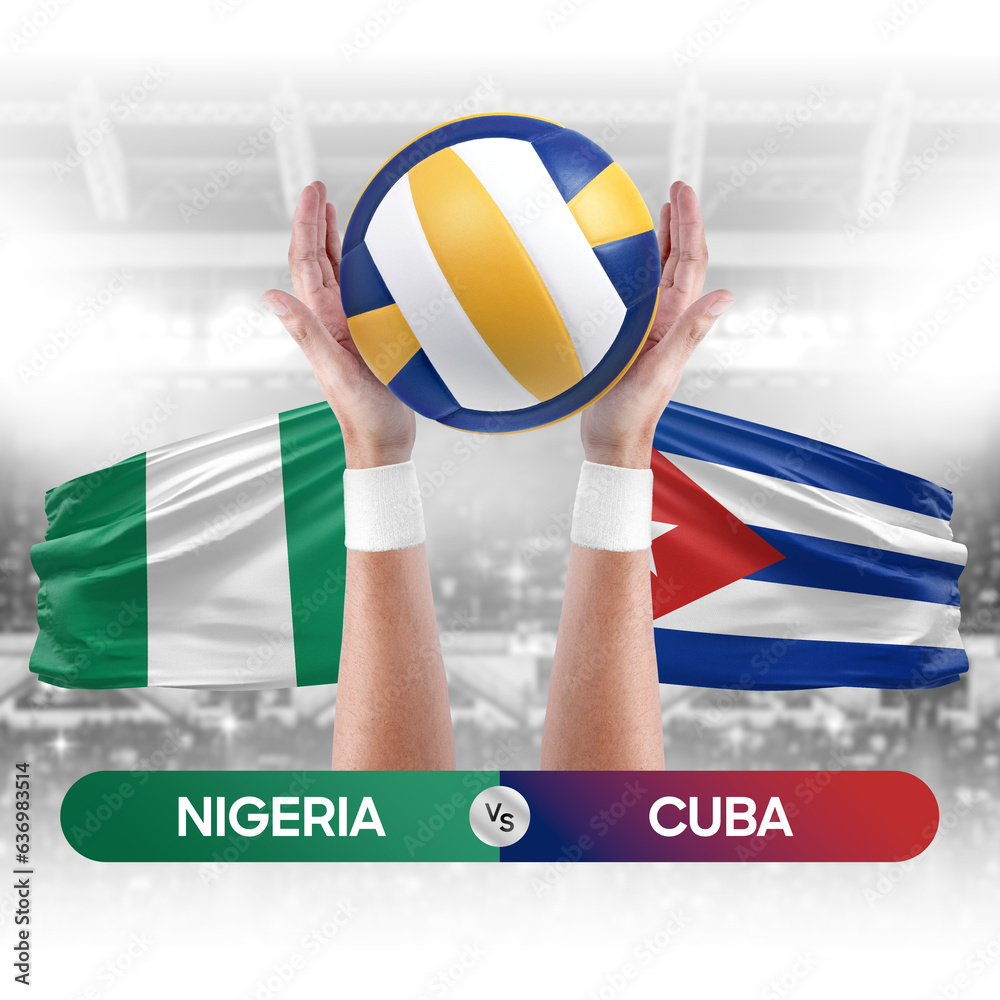 Nigeria vs Cuba national teams volleyball volley ball match competition concept.