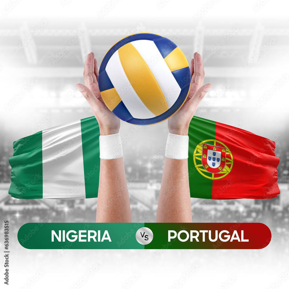 Nigeria vs Portugal national teams volleyball volley ball match competition concept.
