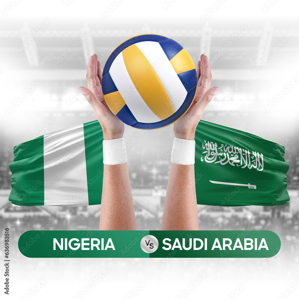 Nigeria vs Saudi Arabia national teams volleyball volley ball match competition concept.