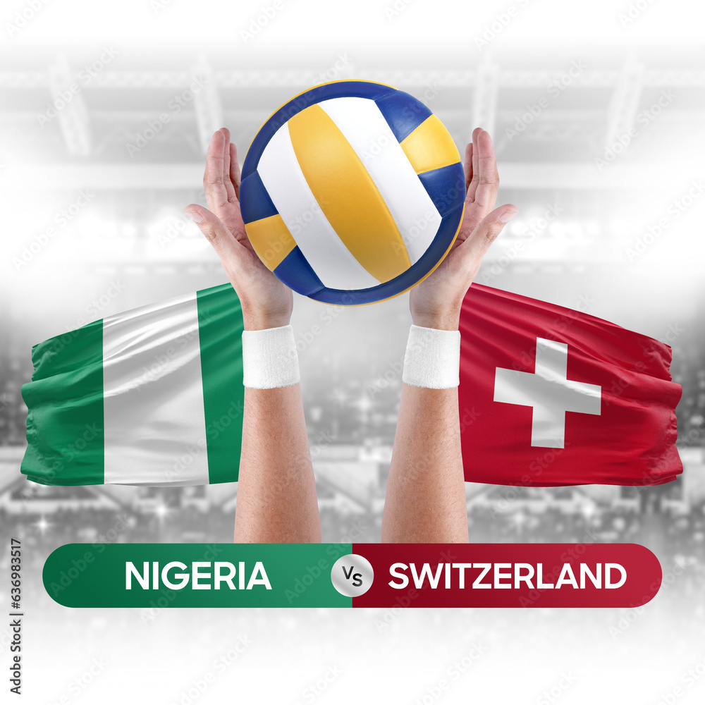 Nigeria vs Switzerland national teams volleyball volley ball match competition concept.