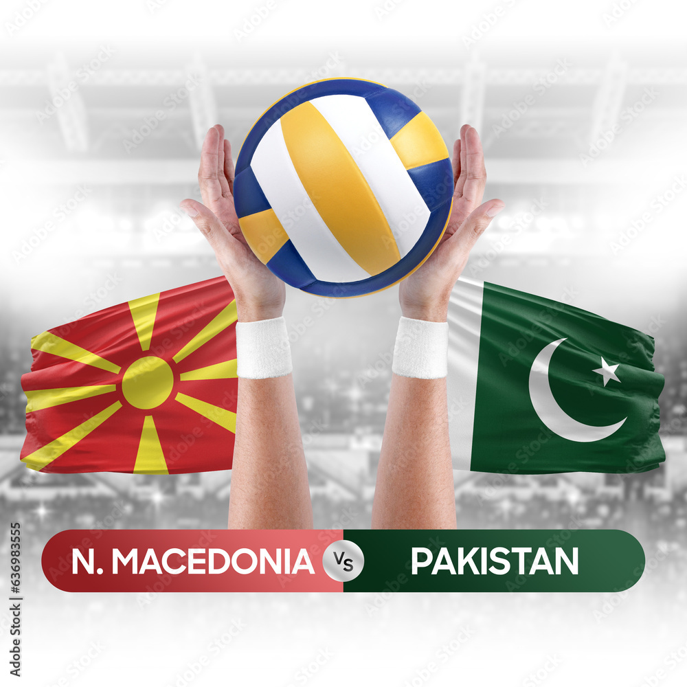 North Macedonia vs Pakistan national teams volleyball volley ball match competition concept.