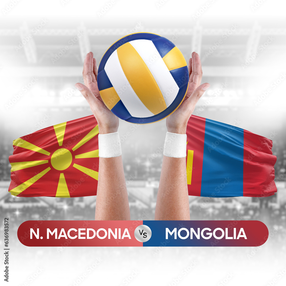 North Macedonia vs Mongolia national teams volleyball volley ball match competition concept.