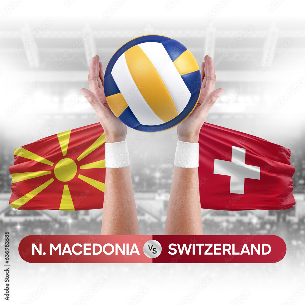 North Macedonia vs Switzerland national teams volleyball volley ball match competition concept.