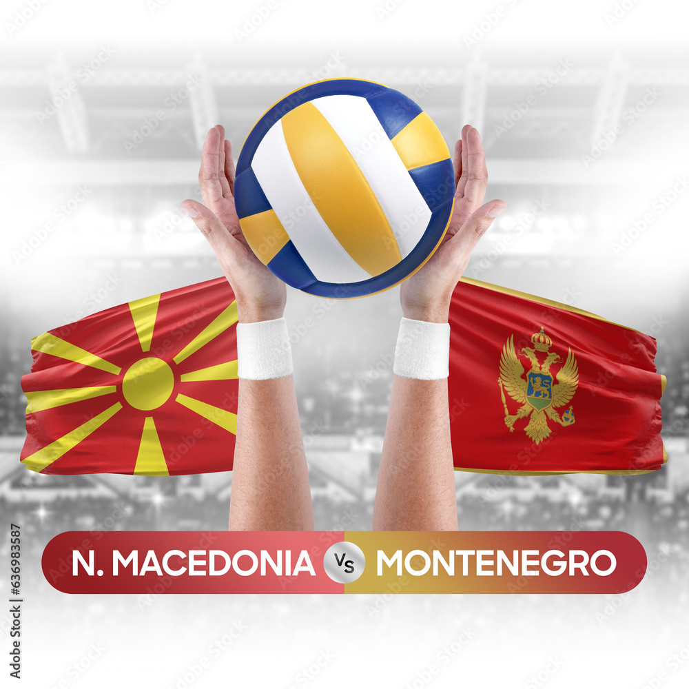 North Macedonia vs Montenegro national teams volleyball volley ball match competition concept.