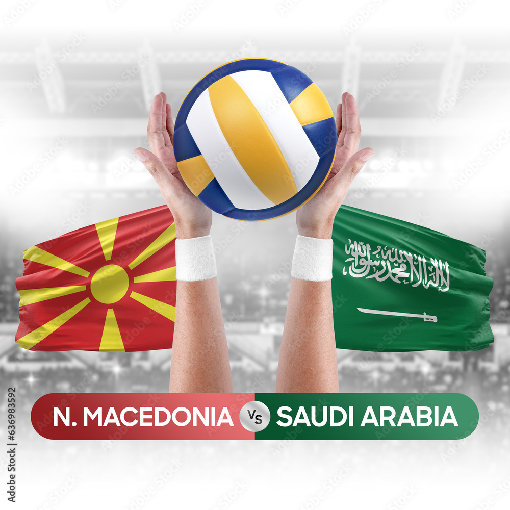 North Macedonia vs Saudi Arabia national teams volleyball volley ball match competition concept.
