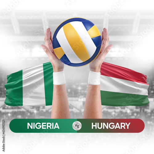 Nigeria vs Hungary national teams volleyball volley ball match competition concept.