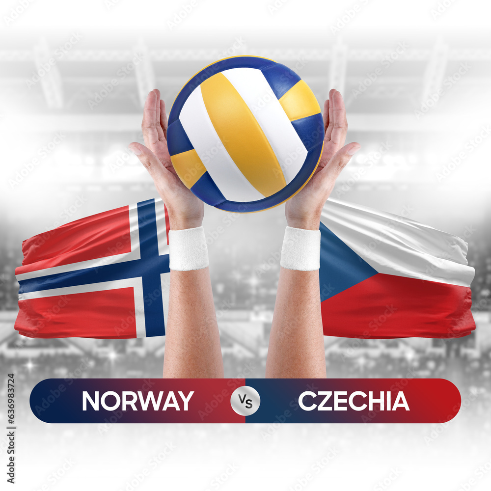 Norway vs Czechia national teams volleyball volley ball match competition concept.