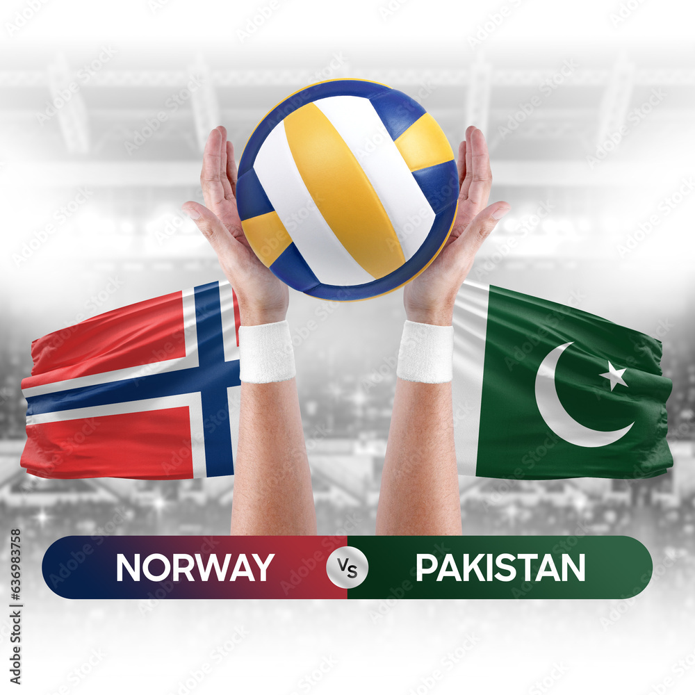 Norway vs Pakistan national teams volleyball volley ball match competition concept.