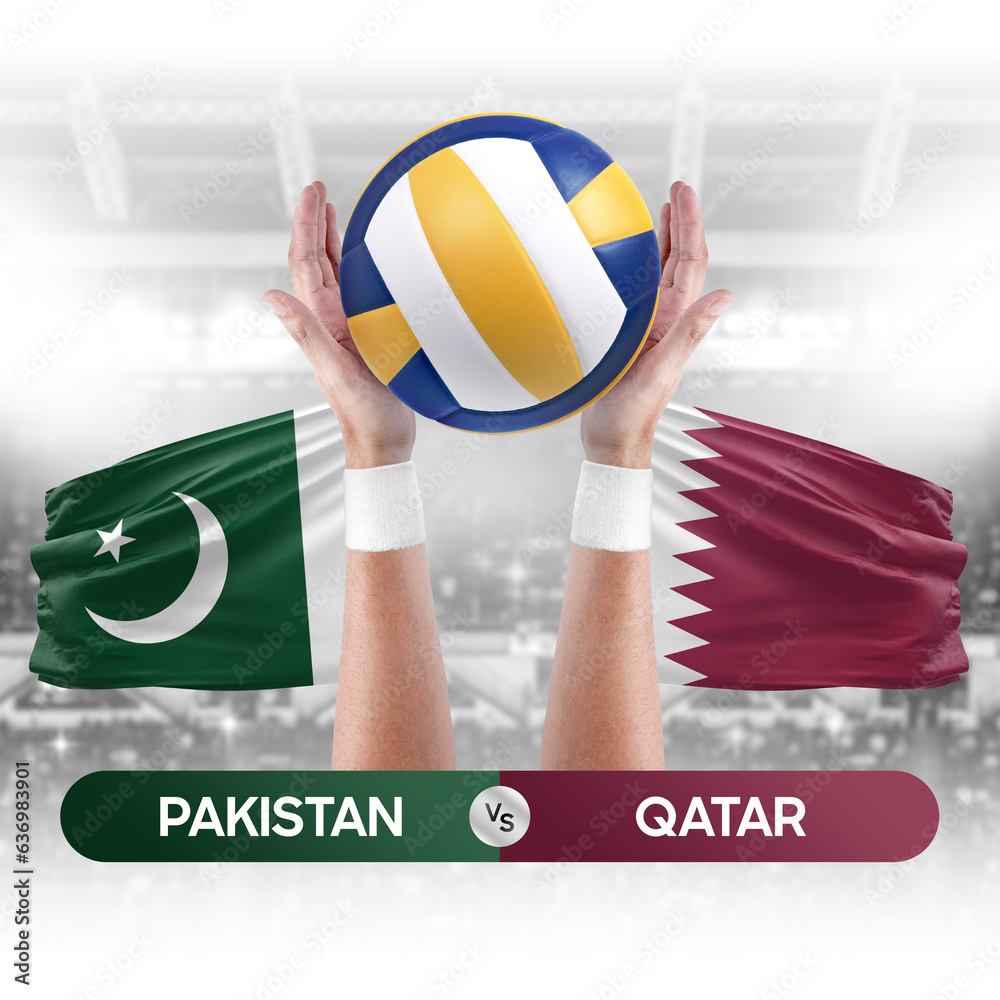 Pakistan vs Qatar national teams volleyball volley ball match competition concept.