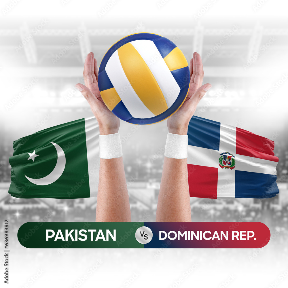Pakistan vs Dominican Republic national teams volleyball volley ball match competition concept.
