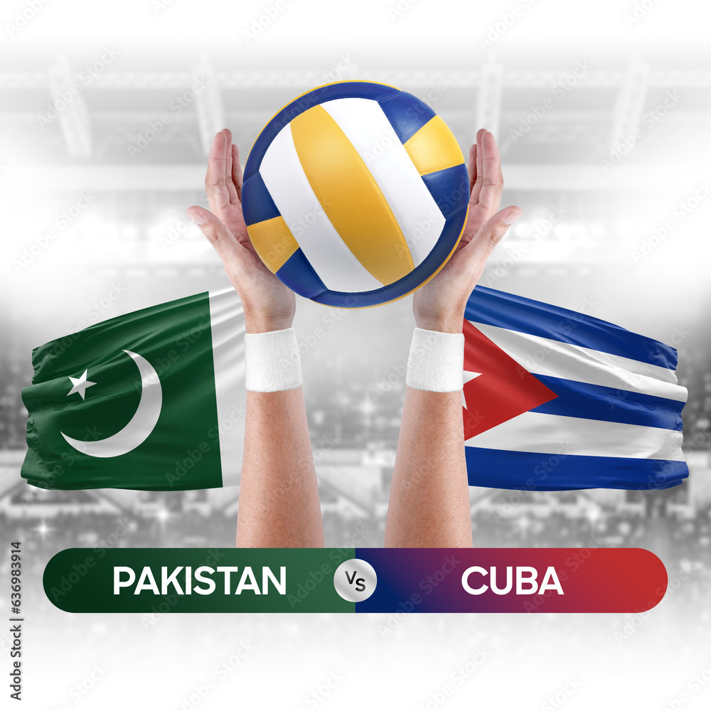 Pakistan vs Cuba national teams volleyball volley ball match competition concept.