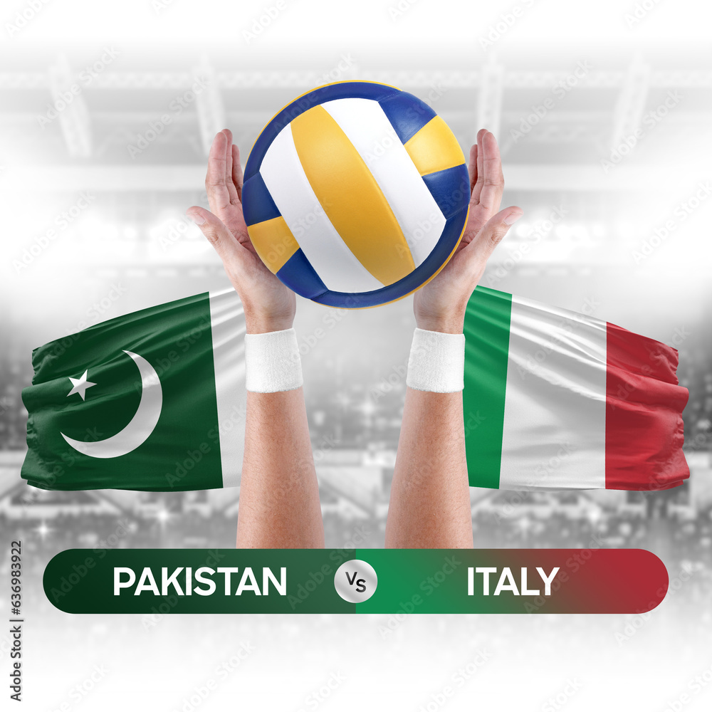 Pakistan vs Italy national teams volleyball volley ball match competition concept.