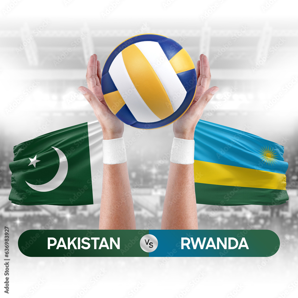 Pakistan vs Rwanda national teams volleyball volley ball match competition concept.