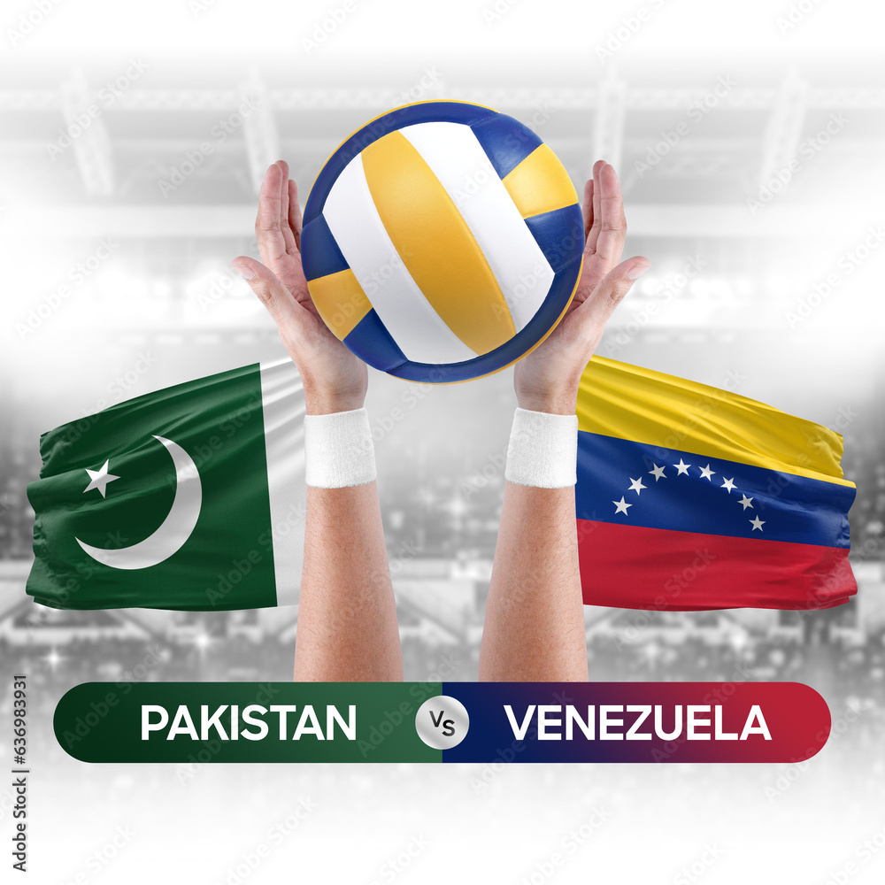 Pakistan vs Venezuela national teams volleyball volley ball match competition concept.