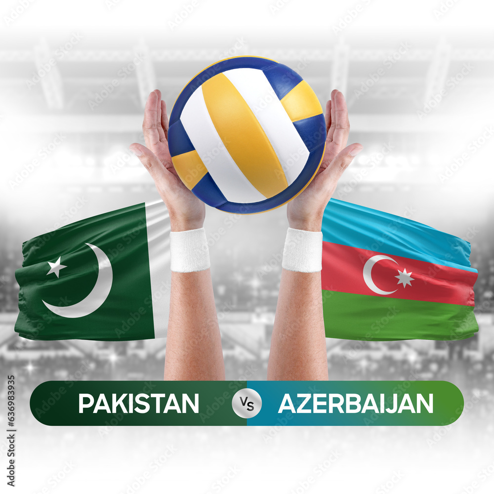 Pakistan vs Azerbaijan national teams volleyball volley ball match competition concept.