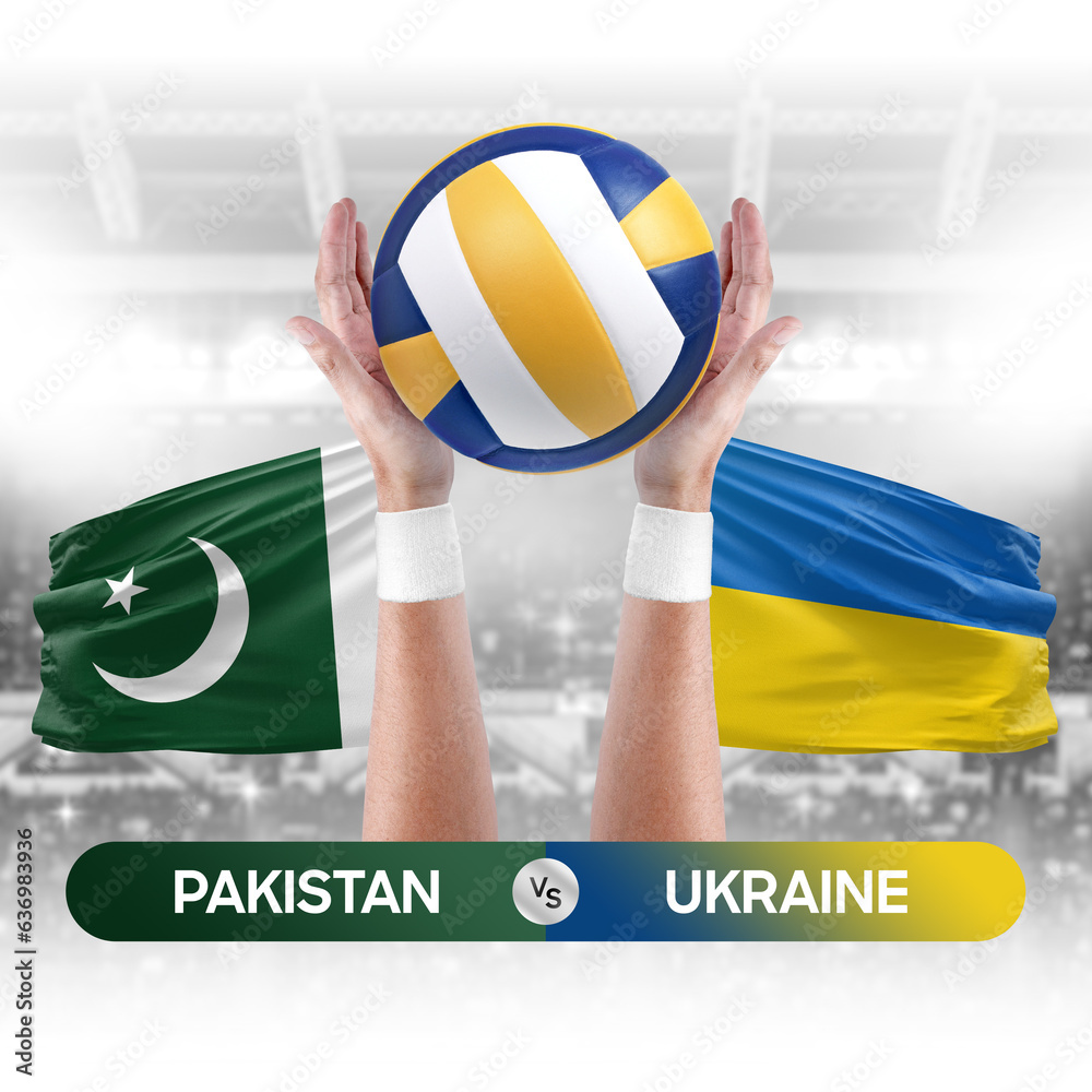 Pakistan vs Ukraine national teams volleyball volley ball match competition concept.