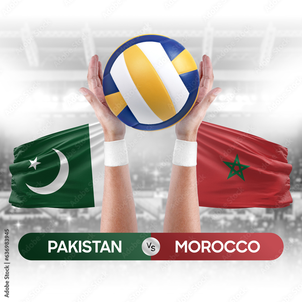 Pakistan vs Morocco national teams volleyball volley ball match competition concept.