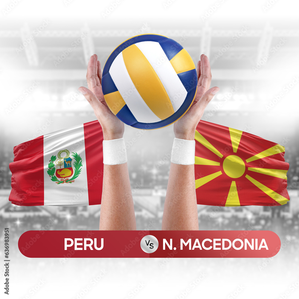Peru vs North Macedonia national teams volleyball volley ball match competition concept.