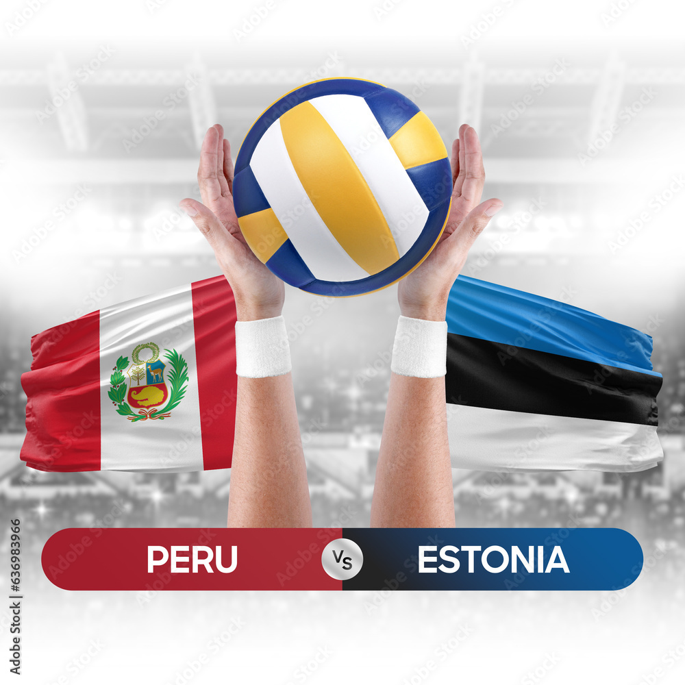 Peru vs Estonia national teams volleyball volley ball match competition concept.