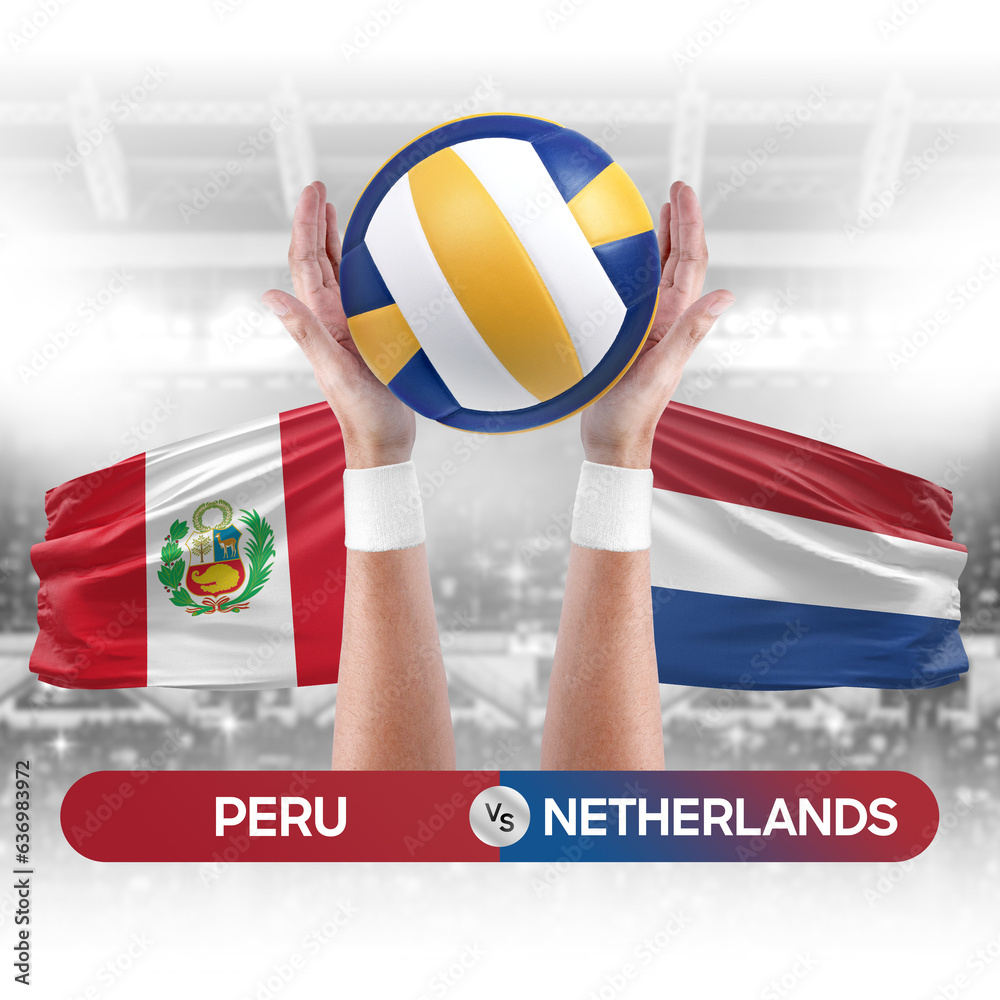 Peru vs Netherlands national teams volleyball volley ball match competition concept.