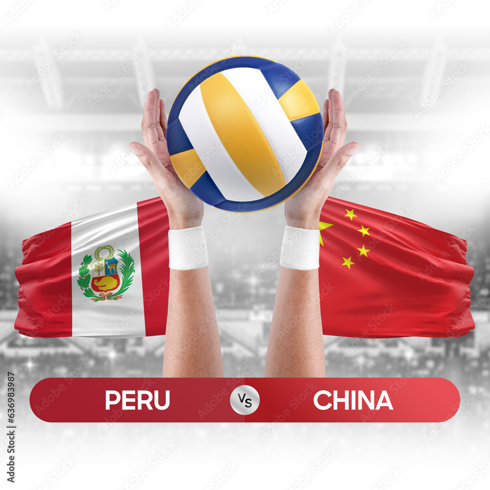 Peru vs China national teams volleyball volley ball match competition concept.