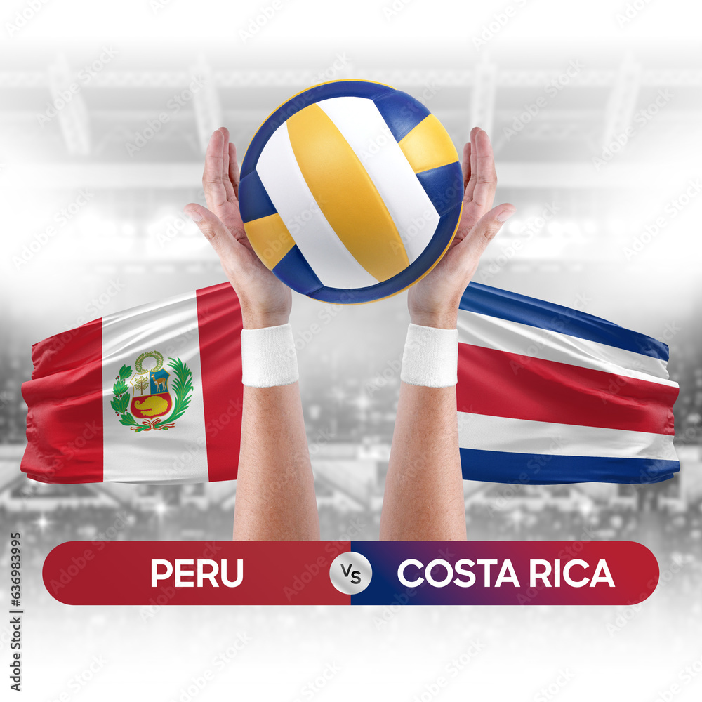 Peru vs Costa Rica national teams volleyball volley ball match competition concept.