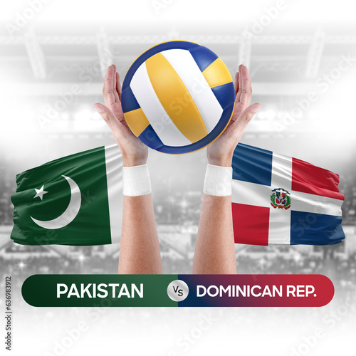 Pakistan vs Dominican Republic national teams volleyball volley ball match competition concept.