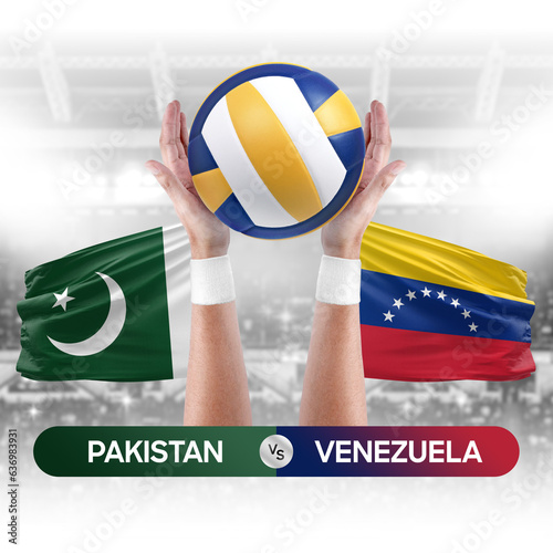 Pakistan vs Venezuela national teams volleyball volley ball match competition concept.