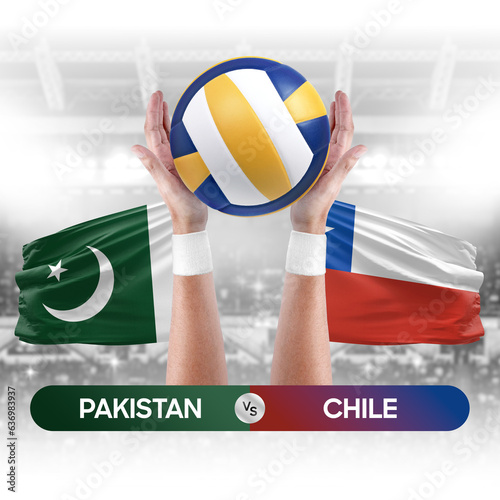 Pakistan vs Chile national teams volleyball volley ball match competition concept.
