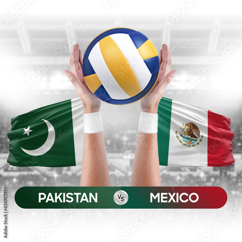 Pakistan vs Mexico national teams volleyball volley ball match competition concept.