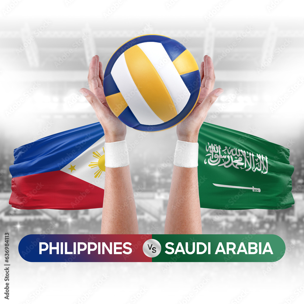 Philippines vs Saudi Arabia national teams volleyball volley ball match competition concept.