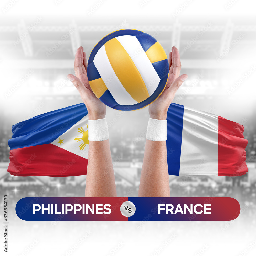 Philippines vs France national teams volleyball volley ball match competition concept.