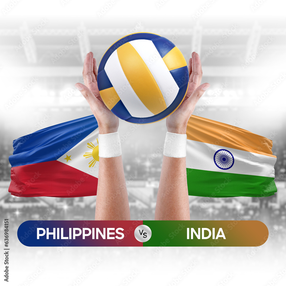 Philippines vs India national teams volleyball volley ball match competition concept.