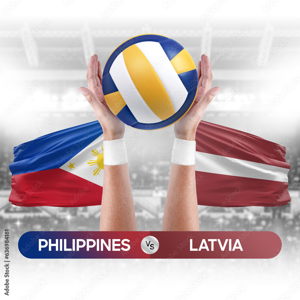 Philippines vs Latvia national teams volleyball volley ball match competition concept.
