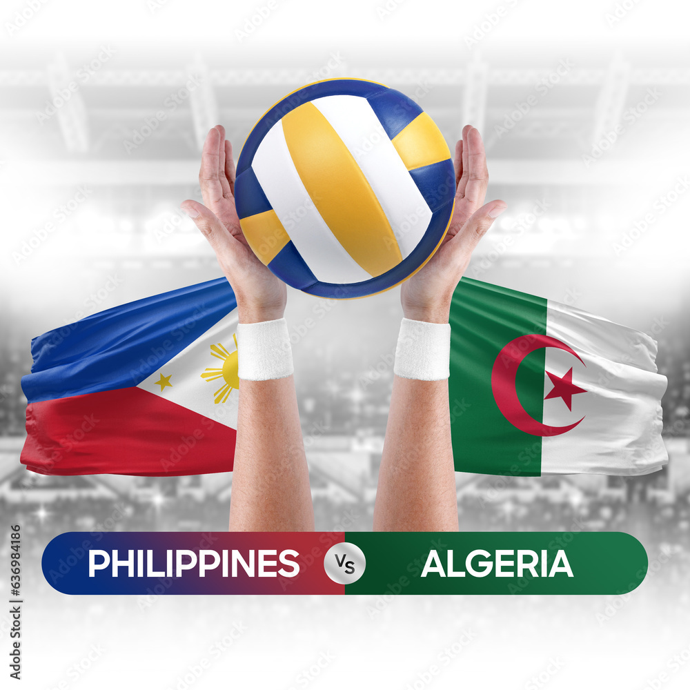 Philippines vs Algeria national teams volleyball volley ball match competition concept.