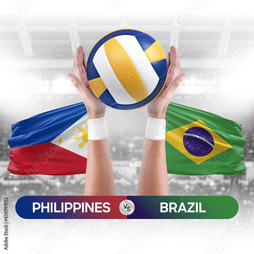 Philippines vs Brazil national teams volleyball volley ball match competition concept.